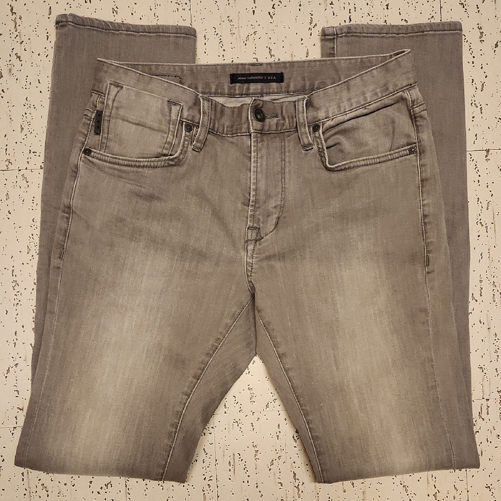 John Varvatos U.s.a Gray Wash Stretch Bowery Slim Straight Fit Denim Jeans